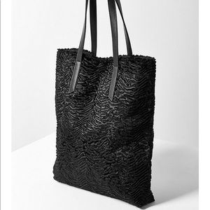 Black faux fur oversized TOTE shoulder bag